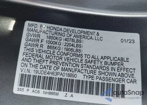 2023 Acura Integra A-Spec Technology z USA, uszkodzony, nr VIN 19UDE4H63PA018890